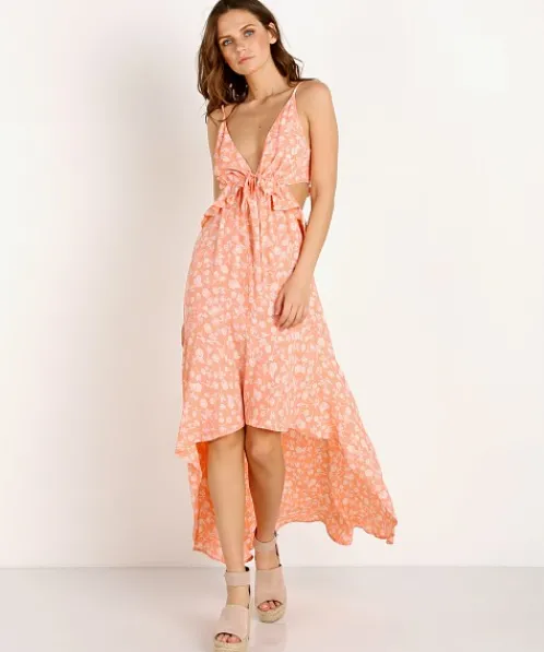 Blue Life Dresses>Jolie Maxi Dress Blushing Gardens Bright Peach