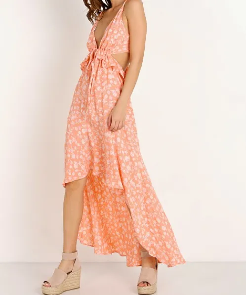 Blue Life Dresses>Jolie Maxi Dress Blushing Gardens Bright Peach