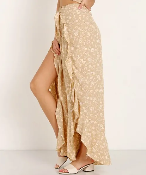 Blue Life Pants>Ruffle Culotte Blushing Gardens Taupe