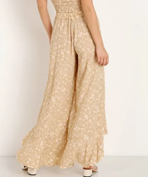Blue Life Pants>Ruffle Culotte Blushing Gardens Taupe
