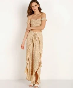 Blue Life Tops>Secret Crush Smocked Top Blushing Gardens Taupe