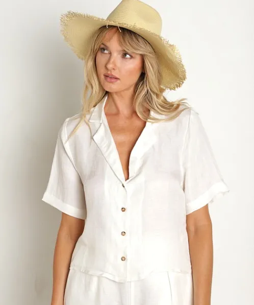 Brixton Accessories>Jo Straw Frayed Fedora Honey