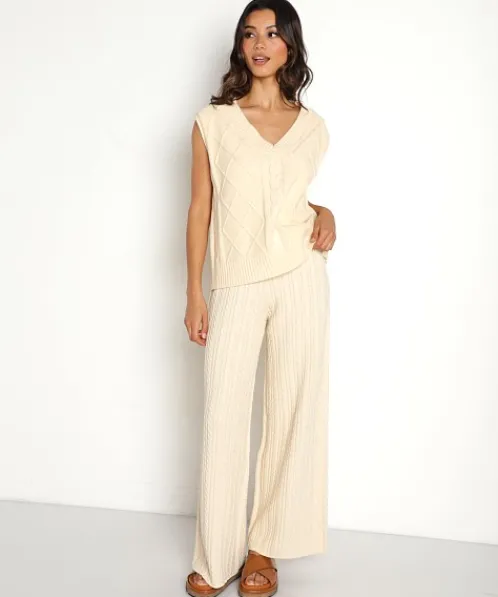 Callahan Knits | Pants>Nora Cable Knit Pant Cream