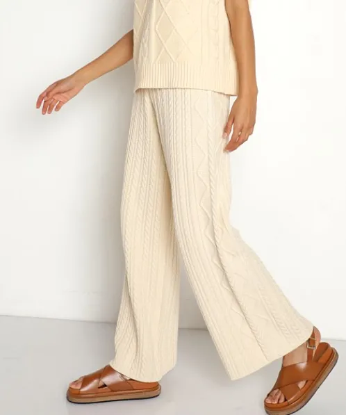 Callahan Knits | Pants>Nora Cable Knit Pant Cream