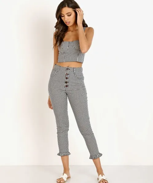 Capulet Pants>Etoile Ruffle Bottom Pant Black Gingham