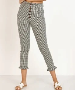 Capulet Pants>Etoile Ruffle Bottom Pant Black Gingham