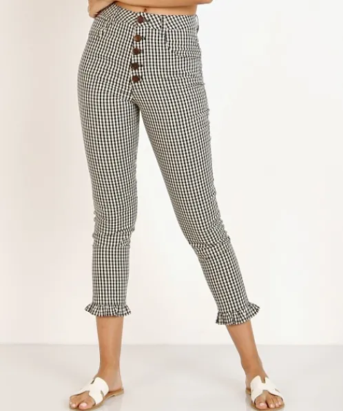 Capulet Pants>Etoile Ruffle Bottom Pant Black Gingham