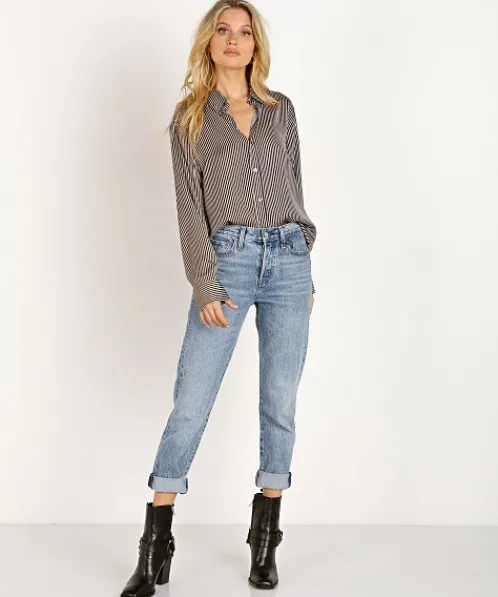 Capulet Tops>Inga Button Down Shirt Micro Stripe