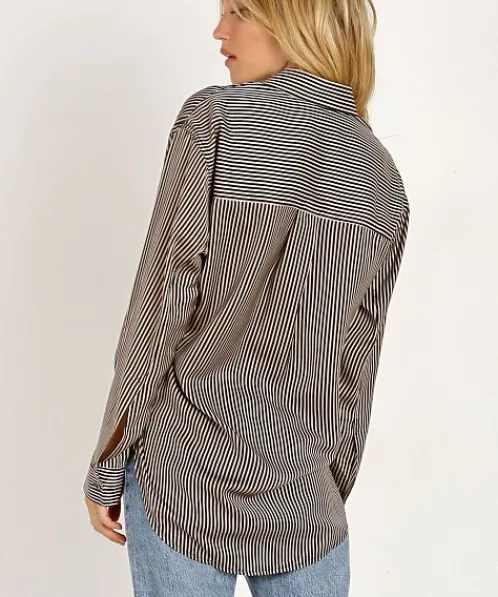 Capulet Tops>Inga Button Down Shirt Micro Stripe