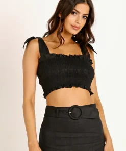 Capulet Tops>Mckenna Smocked Top Black