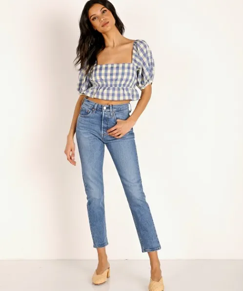 Capulet Tops>Paloma Crop Top Neptune Gingham