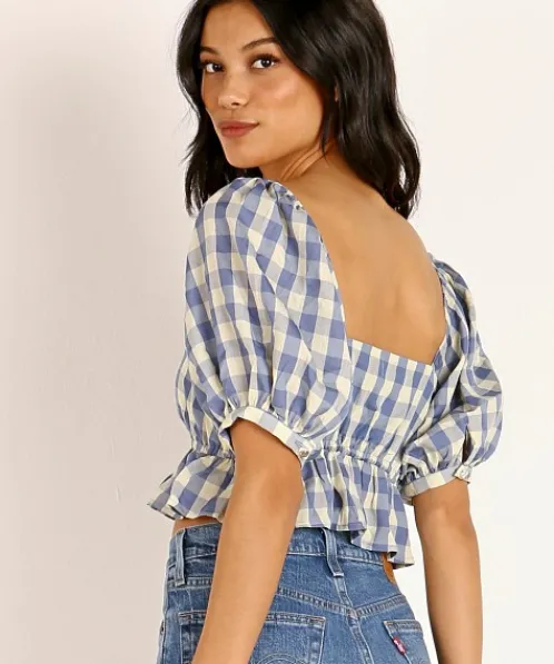 Capulet Tops>Paloma Crop Top Neptune Gingham