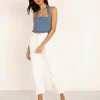 Capulet Tops>Penelope Smocked Crop Top Classic Denim