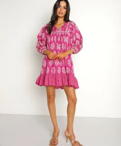 Cleobella Dresses>Magdalena Mini Dress Mix Block Print