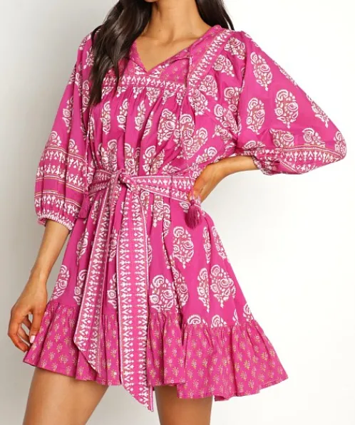 Cleobella Dresses>Magdalena Mini Dress Mix Block Print