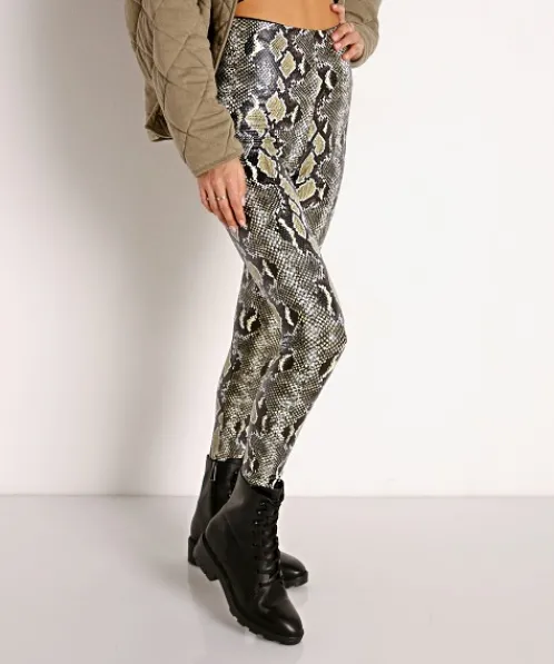 Commando Pants>Faux Animal Legging with Control Olive Snake
