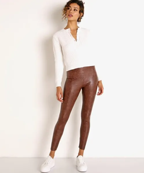 Commando Pants>Faux Leather Legging with Control Brown Croc