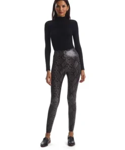 Commando Pants>Faux Leather Legging with Control Gray Snake