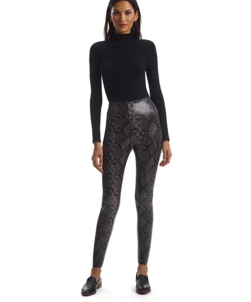 Commando Pants>Faux Leather Legging with Control Gray Snake