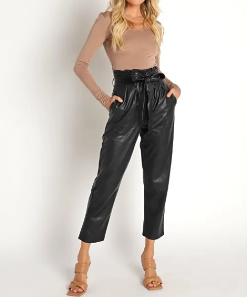 Commando Pants>Faux Leather Paper Bag Pants Black