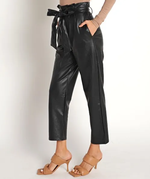 Commando Pants>Faux Leather Paper Bag Pants Black