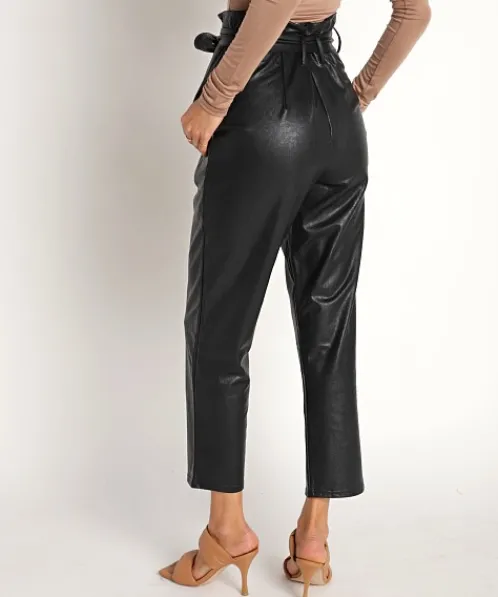 Commando Pants>Faux Leather Paper Bag Pants Black
