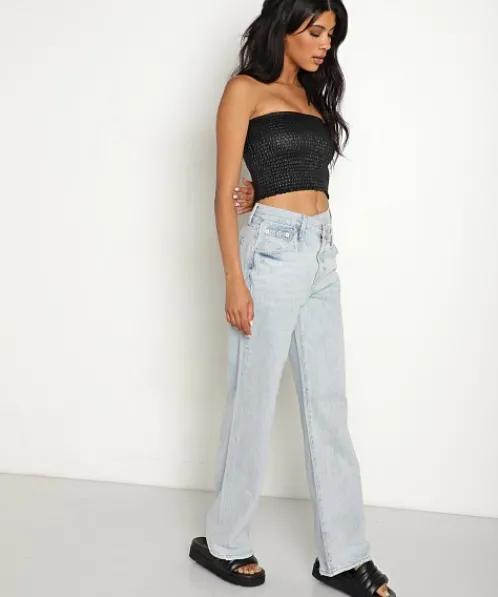 Commando Tops>Faux Leather Smocked Tube Top Black
