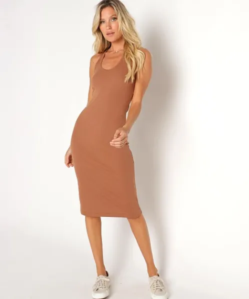 Commando Dresses>Lux Rib Racerback Dress Ochre