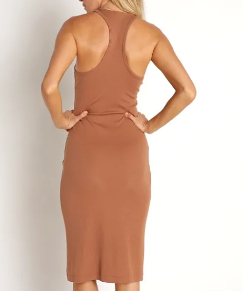 Commando Dresses>Lux Rib Racerback Dress Ochre