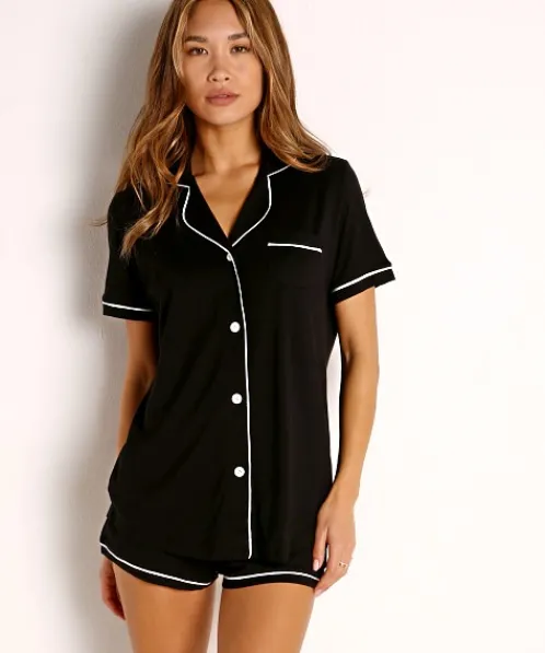 Cosabella Pj Sets>Bella PJ Short Sleeve Top with Short Set Black/Ivory
