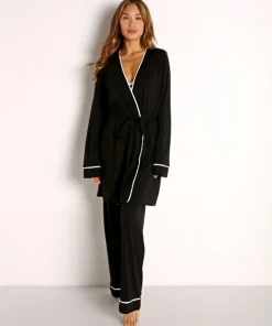 Cosabella Pj Sets>Bella Racerback Cami, Pant, and Robe Set Black/Ivory