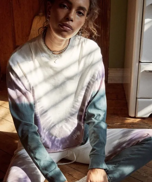 Daydreamer Tops>Dusty Rose Tie Dye Long Sleeve Crop