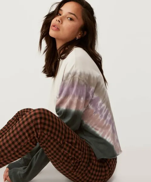 Daydreamer Tops>Dusty Rose Tie Dye Long Sleeve Crop