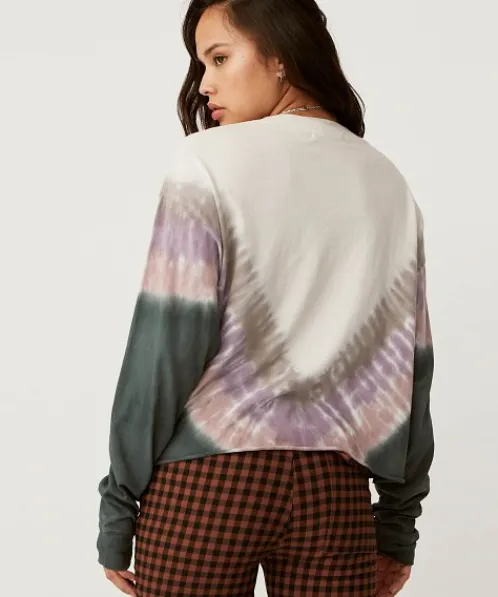 Daydreamer Tops>Dusty Rose Tie Dye Long Sleeve Crop