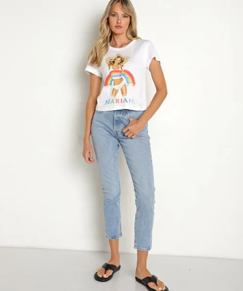 Daydreamer Tops>Mariah Carey Rainbow Shrunken Tee Optic White