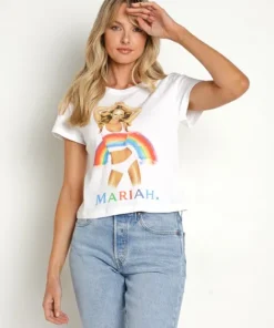 Daydreamer Tops>Mariah Carey Rainbow Shrunken Tee Optic White