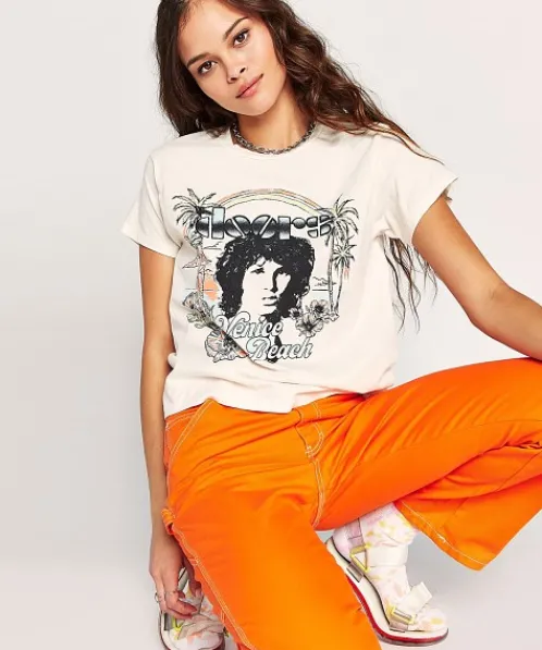 Daydreamer Tops>The Doors Venice Beach Girlfriend Tee Stone Vintage