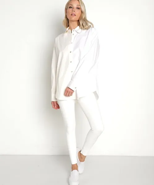 DONNI. Tops>Duo Pop Button Down Powder/Creme
