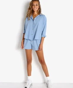 DONNI. Shorts>Pop Boxer Denim + Tortoise Buttons