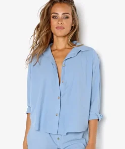 DONNI. Tops>Pop Shirt Denim + Tortoise Buttons