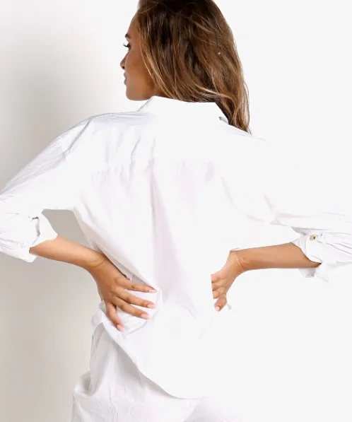 DONNI. Tops>Pop Shirt White + Tortoise Buttons