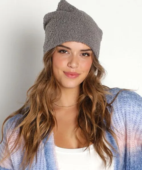 DONNI. Accessories>Sherpa Beanie Grey w/ Pearl