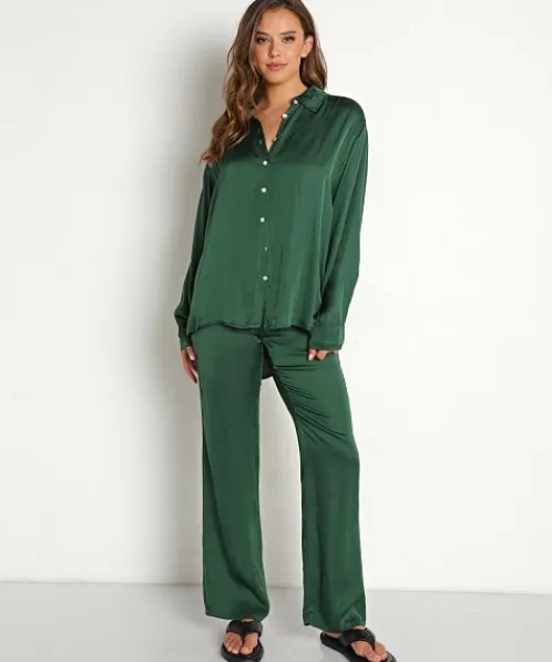DONNI. Tops>Silky Button Down Kelly