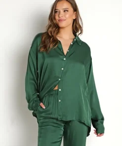 DONNI. Tops>Silky Button Down Kelly