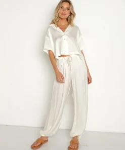DONNI. Tops>Silky Short Sleeve Creme