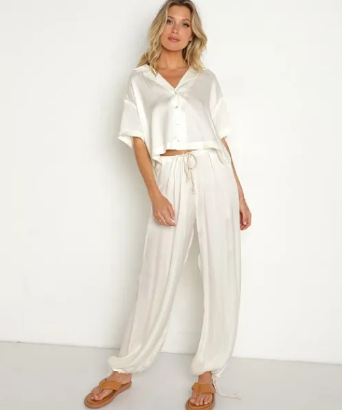 DONNI. Tops>Silky Short Sleeve Creme