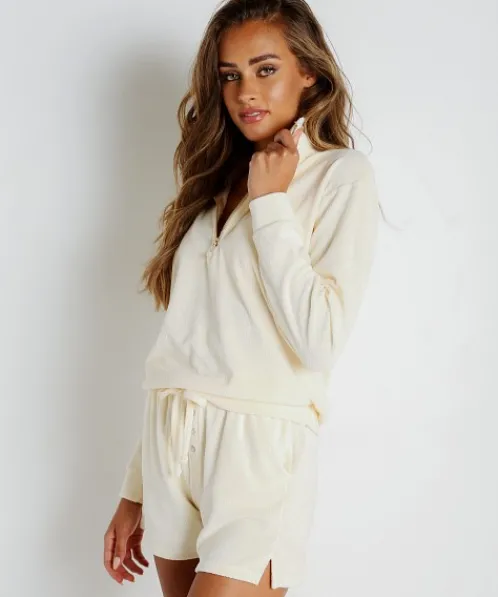 DONNI. Knits>Terry 1/2 Zip Creme w/ White African Opals