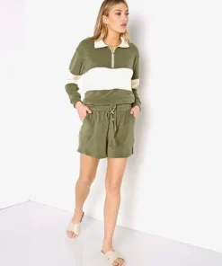 DONNI. Knits>Terry 1/2 Zip Pullover Moss