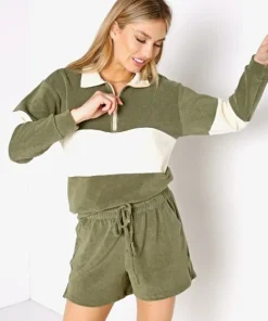 DONNI. Knits>Terry 1/2 Zip Pullover Moss