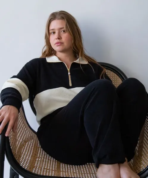 DONNI. Knits>Terry 1/2 Zip Pullover Jet